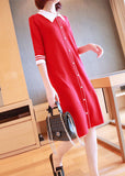 Momentlover Unique Red Peter Pan Collar Button Knit Dresses Half Sleeve LY1446