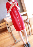 Momentlover Unique Red Peter Pan Collar Button Knit Dresses Half Sleeve LY1446