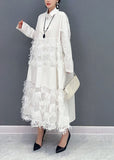 Momentlover White Patchwork Cotton Vacation Dresses Oversized Tassel  Spring LY1579