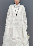 Momentlover White Patchwork Cotton Vacation Dresses Oversized Tassel  Spring LY1579