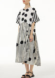 Momentlover White Print Chiffon Dresses Asymmetrical V Neck Wrinkled Summer LY1216