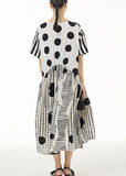Momentlover White Print Chiffon Dresses Asymmetrical V Neck Wrinkled Summer LY1216