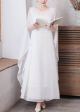 Momentlover White Solid Chiffon Long Holiday Dresses Long Sleeve LY1779