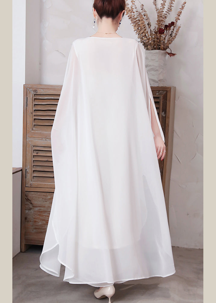 Momentlover White Solid Chiffon Long Holiday Dresses Long Sleeve LY1779