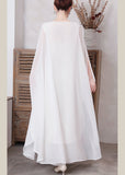 Momentlover White Solid Chiffon Long Holiday Dresses Long Sleeve LY1779