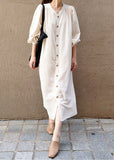 Momentlover Women Apricot V Neck Wrinkled Patchwork Cotton Dresses Lantern Sleeve LY1775