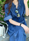 Momentlover Women Blue Peter Pan Collar Patchwork Denim Shirts Dresses Summer LY1751