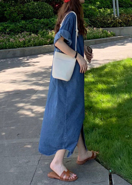 Momentlover Women Blue Peter Pan Collar Patchwork Denim Shirts Dresses Summer LY1751