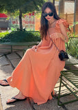 Momentlover Women Orange Square Collar Oversized Cotton A Line Dresses Butterfly Sleeve LY1779