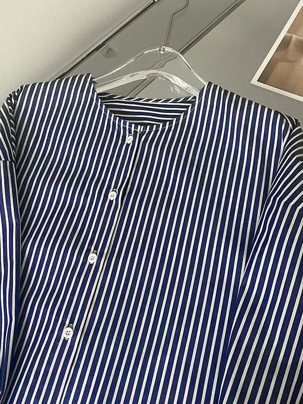 Momentlover Striped Raglan Sleeve Loose Round-Neck Shirt Dress Midi Dresses