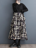 Momentlover Split-Joint Ruffled Printed Loose Long Sleeves Round-Neck Midi Dresses