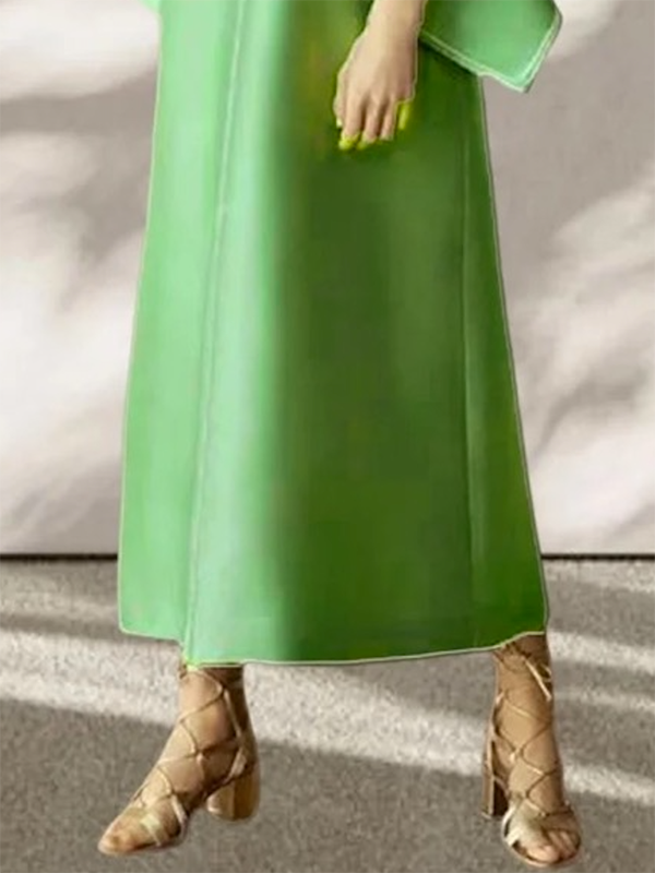 Momentlover Solid Color Falbala Wrap Flared Sleeves Round-Neck Midi Dresses