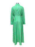 Momentlover Stylish Long Sleeves Striped Lapel Collar Maxi Dresses
