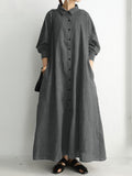 Momentlover Striped Buttoned Plus Size Loose Lapel Shirt Dress Maxi Dresses