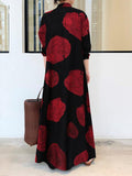 Momentlover Split-Joint Printed Loose Long Sleeves Lapel Shirt Dress Maxi Dresses