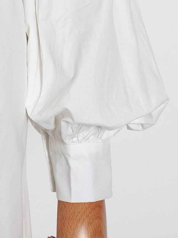 Momentlover Simple Flared Sleeves Loose Solid Color Lapel Collar Midi Dresses