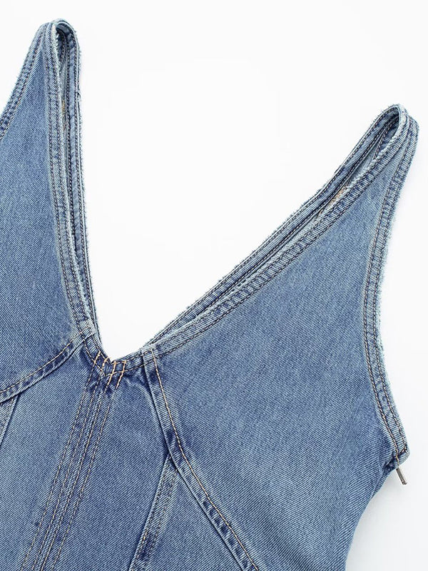 Momentlover Split-Joint Sleeveless V-Neck Midi Dresses