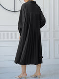 Momentlover Split-side Buttoned Three-quarter Sleeves Loose Lapel Shirt Dress Midi Dresses