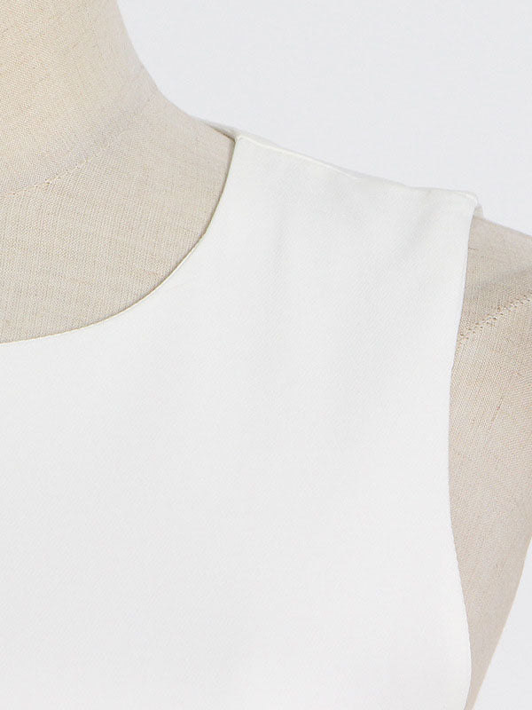 Momentlover Simple Sleeveless Loose Feathers Solid Color Midi Dresses