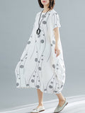 Momentlover Printed Short Sleeves Loose Round-neck Midi Dresses