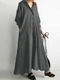 Momentlover Striped Buttoned Plus Size Loose Lapel Shirt Dress Maxi Dresses