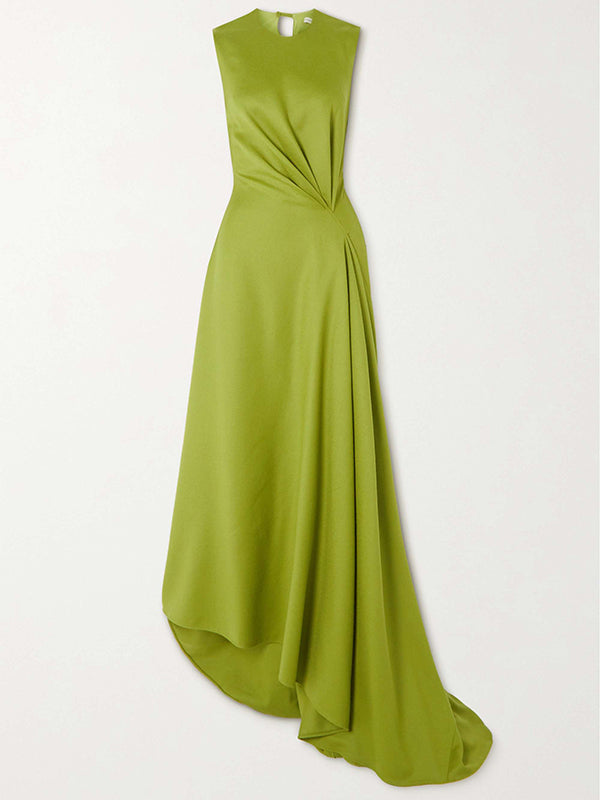 Momentlover Solid Color Tied Waist Sleeveless Maxi Dresses