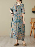 Momentlover Printed Polka-Dot Contrast Color Loose Half Sleeves Round-Neck Midi Dresses