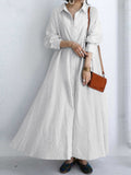 Momentlover Striped Buttoned Plus Size Loose Lapel Shirt Dress Maxi Dresses