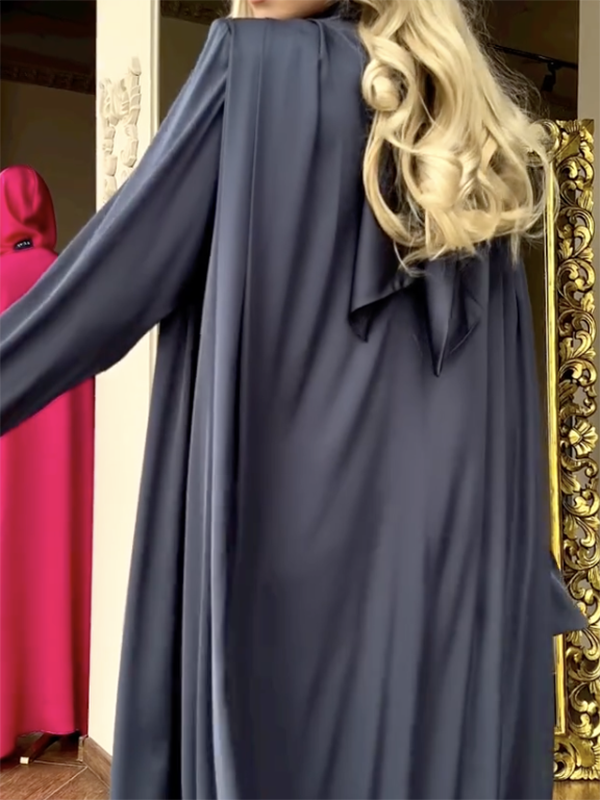 Momentlover Solid Color Loose Long Sleeves High-neck Maxi Dresses