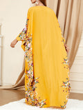 Momentlover Split-Front Printed Muslim Loose Batwing Sleeves Round-Neck Maxi Dresses