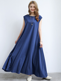Momentlover Simple Loose Sleeveless Solid Color Round-Neck Maxi Dresses