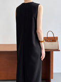 Momentlover Solid Color Sleeveless Loose Round-Neck Midi Dresses