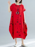 Momentlover Printed Short Sleeves Loose Round-neck Midi Dresses