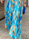Momentlover Printed Multi-Colored Short Sleeves Loose V-neck Maxi Dresses