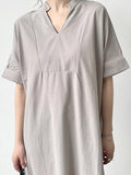 Momentlover Solid Color Short Sleeves Loose V-Neck Maxi Dresses