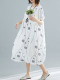 Momentlover Printed Short Sleeves Loose Round-neck Midi Dresses