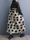 Momentlover Split-Joint Polka-Dot Buttoned Asymmetric Loose Long Sleeves Lapel Shirt Dress Midi Dresses