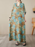 Momentlover Printed Short Sleeves Loose V-Neck Maxi Dresses