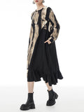 Momentlover Split-Joint Ruffled Contrast Color Asymmetric Loose Long Sleeves Round-Neck Midi Dresses