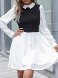 Momentlover Split-Joint Hollow Buttoned Long Sleeves High Waisted Lapel Mini Dresses
