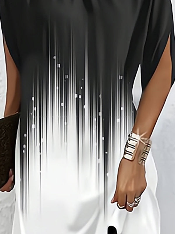 Momentlover Printed Gradient Short Sleeves Loose Round-Neck Mini Dresses