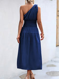 Momentlover Solid Color Sleeveless One-shoulder Midi Dresses