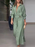 Momentlover Solid Color Long Sleeves Lapel Collar Maxi Dresses
