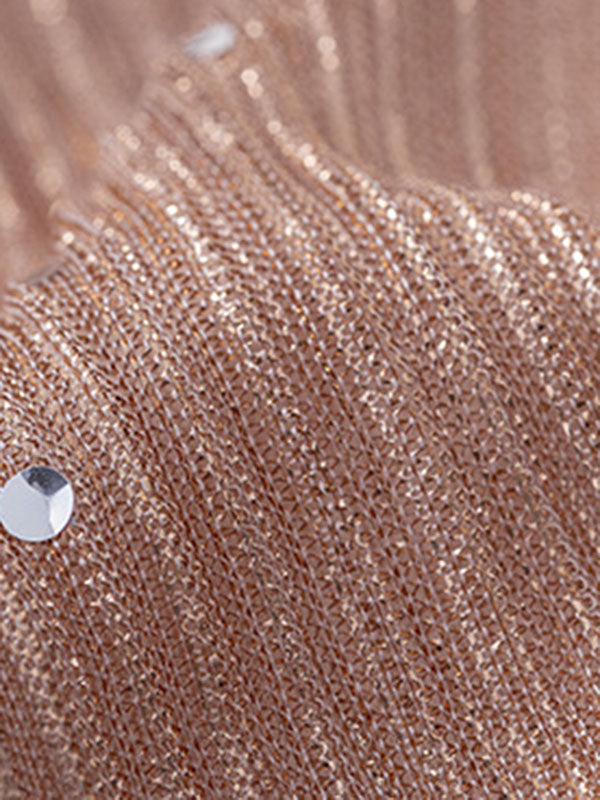 Momentlover Split-Joint Shiny Long Sleeves Bodycon Round-Neck Mini Dresses