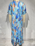 Momentlover Printed Multi-Colored Short Sleeves Loose V-neck Maxi Dresses