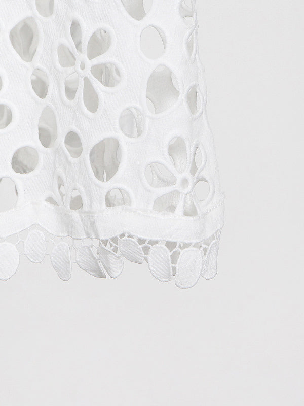 Momentlover Solid Color Hollow Half Sleeves Deep V-Neck Maxi Dresses