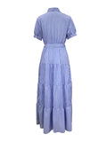 Momentlover Striped Short Sleeves Loose Lapel Maxi Dresses