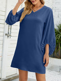 Momentlover Solid Color Three-Quarter Sleeves Puff Sleeves Round-Neck Mini Dresses
