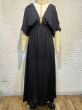Momentlover Split-front Solid Color Loose Batwing Sleeves Deep V-Neck Maxi Dresses