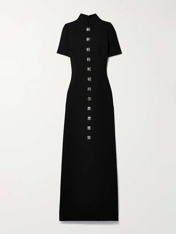 Momentlover Solid Color Soccer Shorts Stand Collar Maxi Dresses